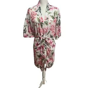 Show Me Your Mumu Lightweight Floral Kimono Robe Size 0/S White Pink Casual Robe